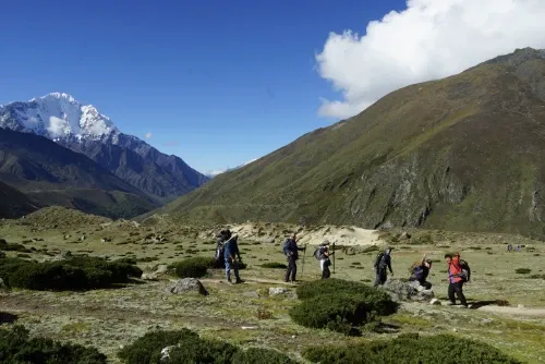 Trekker in Nepal Himalayas trekker in nepal himalaya